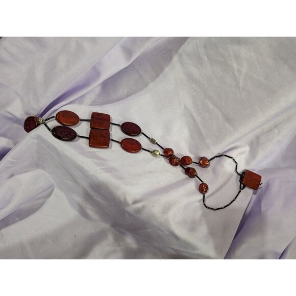 Oval & Rectangular Amber-Style Statement Necklace With Black Cord - Picture 2 of 2